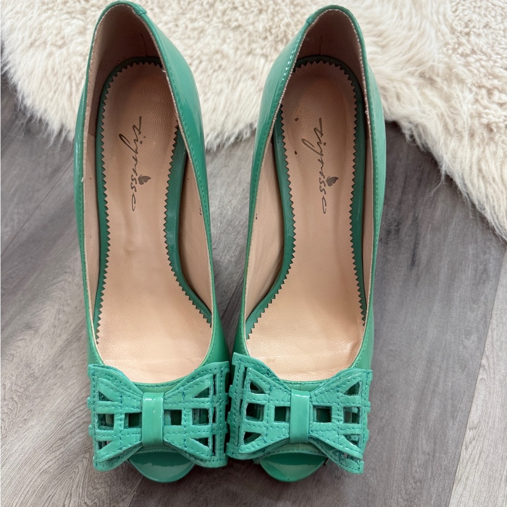 Green Peep Toe Heels